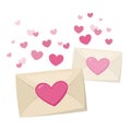Love letters flying in the air with many hearts in vintage style. Royalty Free Stock Photo